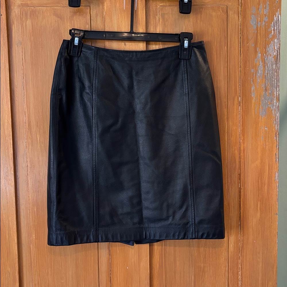 LOFT Black Leather Pencil Skirt